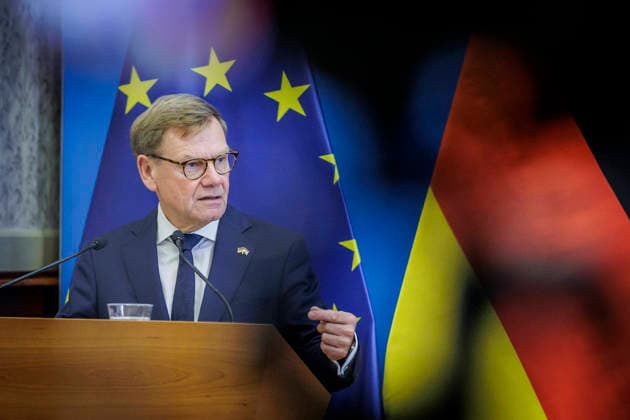 Johann Wadephul, CDU, Federal Minister of Foreign Affairs, photographed during his trip to Hungary. Pictured here with Foreign Minister Anita Orban. Photographed on behalf of the Federal Foreign Office in Budapest, Hungary. Copyright: xThomasxKoehlerx