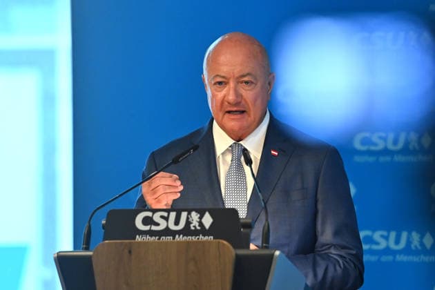 OEVP Chairman, Federal Chancellor of the Republic of Austria Dr. Christian Stocker, single frame, cropped image, portrait, press conference following the CSU Party Executive Committee’s closed-door meeting on September 14, 2026, at the CSU State Headquarters in Munich