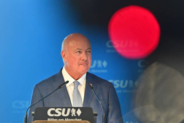 OEVP Chairman, Federal Chancellor of the Republic of Austria Dr. Christian Stocker, single frame, cropped image, portrait, press conference following the closed-door meeting of the CSU Party Executive Committee on September 14, 2026, at the CSU State Headquarters in Munich