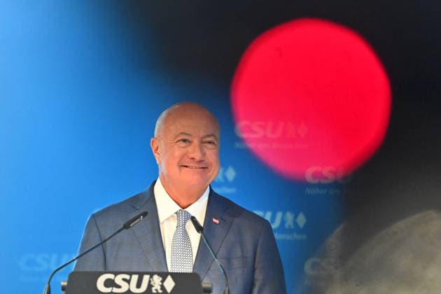 OEVP Chairman, Federal Chancellor of the Republic of Austria Dr. Christian Stocker, single frame, cropped image, portrait, press conference following the closed-door meeting of the CSU Party Executive Committee on September 14, 2026, at the CSU State Headquarters in Munich