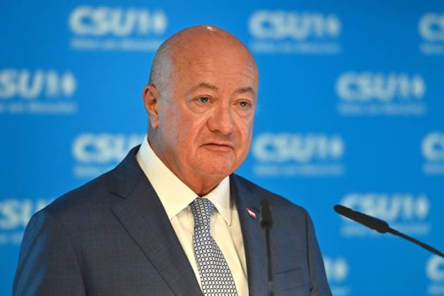 OEVP Chairman, Federal Chancellor of the Republic of Austria Dr. Christian Stocker, single frame, cropped image, portrait, press conference following the closed-door meeting of the CSU Party Executive Committee on September 14, 2026, at the CSU State Headquarters in Munich