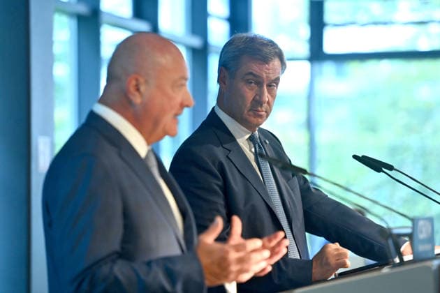OEVP Chairman and Federal Chancellor of the Republic of Austria Dr. Christian Stocker, Markus SOEDER, Minister-President of Bavaria and CSU Chairman, press conference following the CSU Party Executive Committee’s closed-door meeting on September 14, 2026, at the CSU State Headquarters in Munich