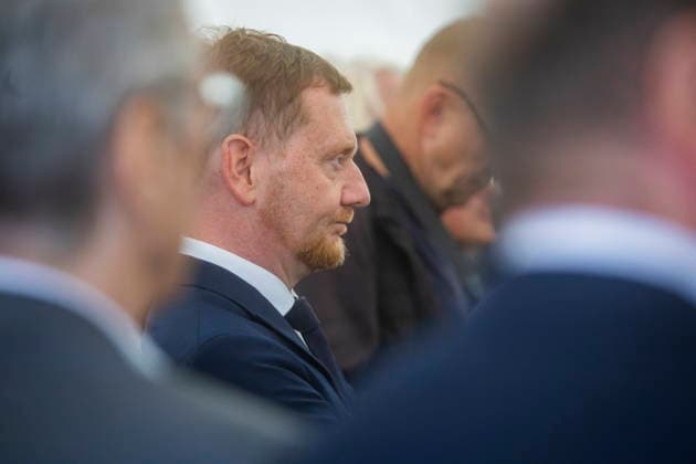 Topping-Out Ceremony for the ESMC Chip Factory in Dresden Topping-Out Ceremony for the ESMC Chip Factory in Dresden Michael Kretschmer (CDU), Minister President of Saxony, Dresden, Saxony, Germany
