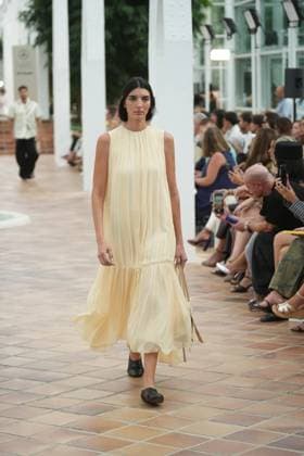 A model wears at collection runway a creation from Adolfo Dominguez during Pasarela Cibeles Mercedes-Benz Fashion Week Madrid 2026 in Madrid, on Monday ,14 September 2026. Cordon Press 