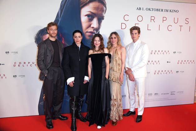 Alexander Fehling, Haley Louise Jones, Hannah Herzsprung, Lena Stahl, and Damian Hardung at the premiere of the movie *CORPUS DELICTI* at the Delphi Filmpalast in Berlin on September 14, 2026