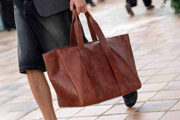 Detail of a bag from Adolfo Dominguez s Croma collection for spring-summer 2027, presented during Mercedes-Benz Fashion Week Madrid. September 14,2026. (20260914914)