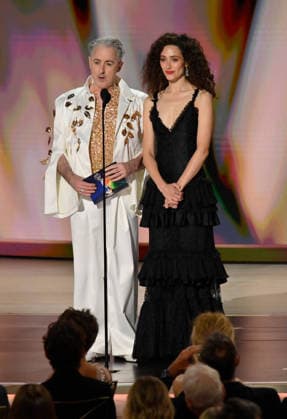 (L-R) Alan Cumming and Emmy Rossum speak onstage during the 78th annual Primetime Emmy Awards at the Peacock Theater in Los Angeles on Monday, September 14, 2026.  LAP2026091457 JIMxRUYMEN