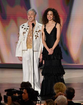 (L-R) Alan Cumming and Emmy Rossum speak onstage during the 78th annual Primetime Emmy Awards at the Peacock Theater in Los Angeles on Monday, September 14, 2026.  LAP2026091458 JIMxRUYMEN