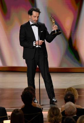 Matthew Rhys accepts the Outstanding Lead Actor in a Limited or Anthology Series or Movie Award for The Beast in Me on stage during the 78th annual Primetime Emmy Awards at the Peacock Theater in Los Angeles on Monday, September 14, 2026.  LAP2026091461 JIMxRUYMEN
