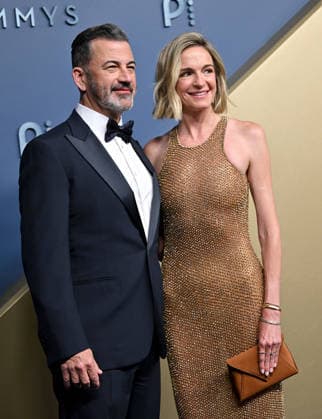 Jimmy Kimmel and Molly McNearney arrive for the 78th annual Primetime Emmy Awards at the Peacock Theater in Los Angeles on Monday, September 14, 2026.  LAP20260914581 CHRISxCHEW