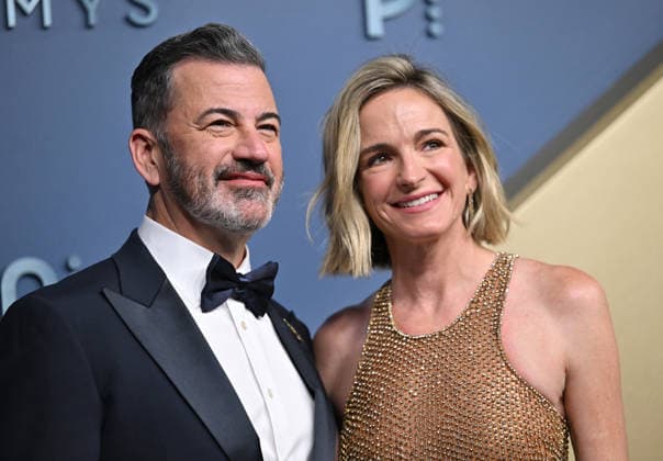 Jimmy Kimmel and Molly McNearney arrive for the 78th annual Primetime Emmy Awards at the Peacock Theater in Los Angeles on Monday, September 14, 2026.  LAP20260914582 CHRISxCHEW