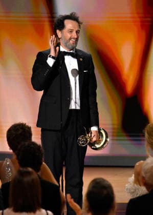 Matthew Rhys accepts the Outstanding Lead Actor in a Comedy Series Award for Widow s Bay on stage during the 78th annual Primetime Emmy Awards at the Peacock Theater in Los Angeles on Monday, September 14, 2026.  LAP20260914105 JIMxRUYMEN