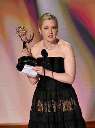 Katie Dippold accepts the Outstanding Writing for a Comedy Series Award for Widow s Bay on stage during the 78th annual Primetime Emmy Awards at the Peacock Theater in Los Angeles on Monday, September 14, 2026.  LAP20260914119 JIMxRUYMEN