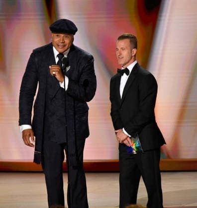 LL Cool J and Scott Caan speak on stage during the 78th annual Primetime Emmy Awards at the Peacock Theater in Los Angeles on Monday, September 14, 2026.  LAP20260914123 JIMxRUYMEN