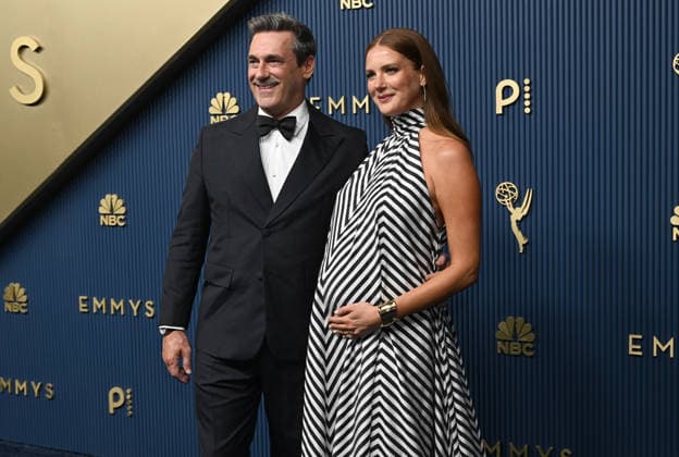 Jon Hamm and wife Anna Osceola arrive for the 78th annual Primetime Emmy Awards at the Peacock Theater in Los Angeles on Monday, September 14, 2026.  LAP2026091408a JohnxMcCoy