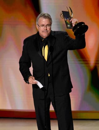 Vince Gilligan accepts the Outstanding Writing for a Drama Series Award for Pluribus on stage during the 78th annual Primetime Emmy Awards at the Peacock Theater in Los Angeles on Monday, September 14, 2026.  LAP20260914160 JIMxRUYMEN