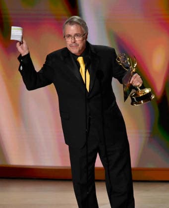 Vince Gilligan accepts the Outstanding Writing for a Drama Series Award for Pluribus on stage during the 78th annual Primetime Emmy Awards at the Peacock Theater in Los Angeles on Monday, September 14, 2026.  LAP20260914161 JIMxRUYMEN