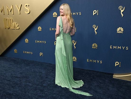 Elle Fanning arrives for the 78th annual Primetime Emmy Awards at the Peacock Theater in Los Angeles on Monday, September 14, 2026.  LAP20260914033 JohnxMcCoy