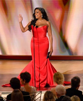 Niecy Nash-Betts speaks on stage during the 78th annual Primetime Emmy Awards at the Peacock Theater in Los Angeles on Monday, September 14, 2026.  LAP20260914164 JIMxRUYMEN