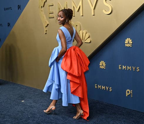 Aye Edebiri arrives for the 78th annual Primetime Emmy Awards at the Peacock Theater in Los Angeles on Monday, September 14, 2026.  LAP20260914035 JohnxMcCoy