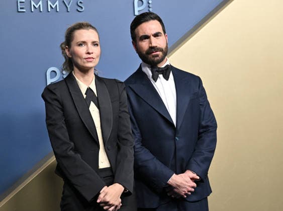 Mo Welch and Brett Goldstein arrive for the 78th annual Primetime Emmy Awards at the Peacock Theater in Los Angeles on Monday, September 14, 2026.  LAP20260914699 CHRISxCHEW