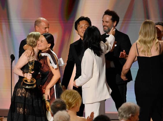 Katie Dippold accepts the Outstanding Comedy Series Award for Widow s Bay on stage during the 78th annual Primetime Emmy Awards at the Peacock Theater in Los Angeles on Monday, September 14, 2026.  LAP20260914199 JIMxRUYMEN