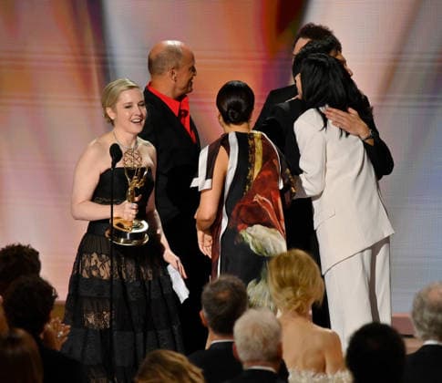 Katie Dippold accepts the Outstanding Comedy Series Award for Widow s Bay on stage during the 78th annual Primetime Emmy Awards at the Peacock Theater in Los Angeles on Monday, September 14, 2026.  LAP20260914200 JIMxRUYMEN