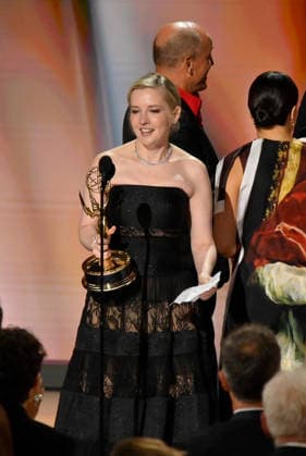 Katie Dippold accepts the Outstanding Comedy Series Award for Widow s Bay on stage during the 78th annual Primetime Emmy Awards at the Peacock Theater in Los Angeles on Monday, September 14, 2026.  LAP20260914201 JIMxRUYMEN