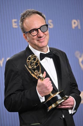 Saul Metzstein holds the Emmy for Outstanding Directing for a Drama Series Award for Slow Horses backstage during the 78th annual Primetime Emmy Awards at the Peacock Theater in Los Angeles on Monday, September 14, 2026.  LAP20260914205 CHRISxCHEW