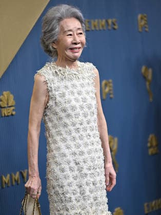 Youn Yuh-jung arrives for the 78th annual Primetime Emmy Awards at the Peacock Theater in Los Angeles on Monday, September 14, 2026.  LAP20260914771 CHRISxCHEW