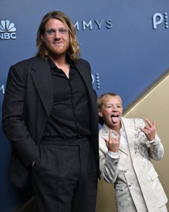 Peter Claffey and Dexter Sol Ansell arrive for the 78th annual Primetime Emmy Awards at the Peacock Theater in Los Angeles on Monday, September 14, 2026.  LAP20260914775 CHRISxCHEW