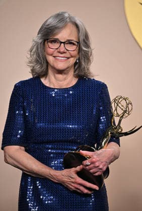 Sally Field holds the Emmy for Outstanding Lead Actress in a Limited or Anthology Series or Movie Award for Remarkably Bright Creatures, backstage during the 78th annual Primetime Emmy Awards at the Peacock Theater in Los Angeles on Monday, September 14, 2026.  LAP20260914212 CHRISxCHEW