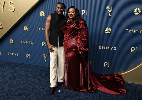 Jordan E. Cooper and Ms. Pat arrive for the 78th annual Primetime Emmy Awards at the Peacock Theater in Los Angeles on Monday, September 14, 2026.  LAP20260914879 JohnxMcCoy