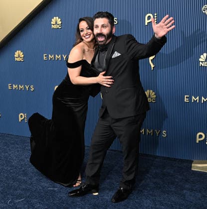 Adam Raia, the Supervising Producer with Dancing with the Stars and a dance partner arrive for the 78th annual Primetime Emmy Awards at the Peacock Theater in Los Angeles on Monday, September 14, 2026.  LAP20260914898 JohnxMcCoy
