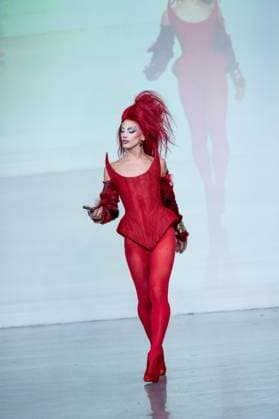 September 14, 2026, Bronx, New York, USA: Aquaria walks runway for The Blonds 20th Anniversary by David and Phillipe Blond presented by Motorola Razr Spring Summer 27 fashion show during SS27 FW at Lavan in New York, NY on September 15, 2026. Bronx USA  - ZUMAr339 20260914_znp_r339_003 Copyright: xLevxRadinx