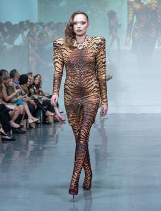 September 14, 2026, Bronx, New York, USA: A model walks runway for The Blonds 20th Anniversary by David and Phillipe Blond presented by Motorola Razr Spring Summer 27 fashion show during SS27 FW at Lavan in New York, NY on September 15, 2026. Bronx USA  - ZUMAr339 20260914_znp_r339_025 Copyright: xLevxRadinx