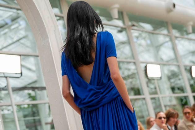 Models present creations from Simorra s FOLD IN collection for spring-summer 2027 during Mercedes-Benz Fashion Week Madrid. The Barcelona-based label, founded in 1978 by Javier Simorra, explores shapes, curves and the fold as a central element in this collection, with garments that adapt to the body and celebrate a beauty that resists rigidity. September 14,2026. (202609141385)