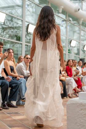 Model Lucia Rivera walks the runway wearing a creation by Simorra during the presentation of the FOLD IN collection for spring-summer 2027, part of Mercedes-Benz Fashion Week Madrid. Rivera, daughter of Blanca Romero and Cayetano Rivera, shared the runway with her mother, who returned to modelling after a five-year absence. September 14,2026. (202609141526)