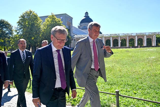 Markus SOEDER, Minister-President of Bavaria and Chairman of the CSU, Johann Wadephul, Federal Minister of Foreign Affairs, and Florian HAHN at a press conference following a meeting of the Council of Ministers at the Prinz Carl Palais in Munich on September 15, 2026