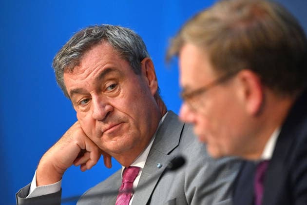 From left: Markus SOEDER, Minister-President of Bavaria and CSU Chairman, and Johann Wadephul, Federal Minister of Foreign Affairs, at a press conference following a meeting of the Council of Ministers at the Prinz Carl Palais in Munich on September 15, 2026
