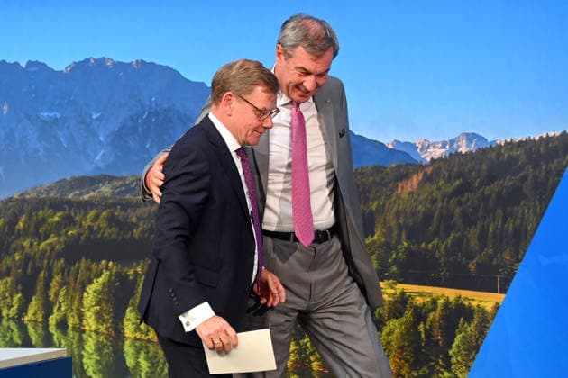 Markus SOEDER, Minister-President of Bavaria and CSU Chairman, and Johann Wadephul, Federal Minister of Foreign Affairs, at a press conference following a meeting of the Council of Ministers at the Prinz Carl Palais in Munich on September 15, 2026