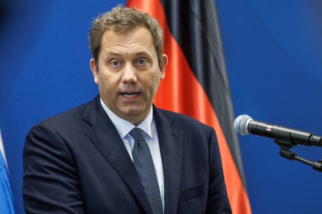 Lars Klingbeil (SPD), Federal Minister of Finance, during a press statement with Eurogroup President Kyriakos Pierrakakis; Lars Klingbeil (SPD), Federal Minister of Finance, during a press briefing with Eurogroup President Kyriakos Pierrakakis at the Ministry of Finance on September 15, 2026, in Berlin, Berlin, Germany, Ministry of Finance