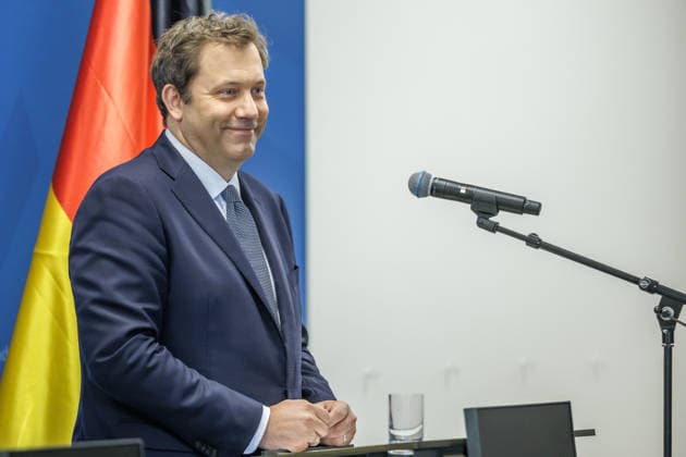 Lars Klingbeil (SPD), Federal Minister of Finance, during a press statement with Eurogroup President Kyriakos Pierrakakis; Lars Klingbeil (SPD), Federal Minister of Finance, during a press briefing with Eurogroup President Kyriakos Pierrakakis at the Ministry of Finance on September 15, 2026, in Berlin, Berlin, Germany, Ministry of Finance