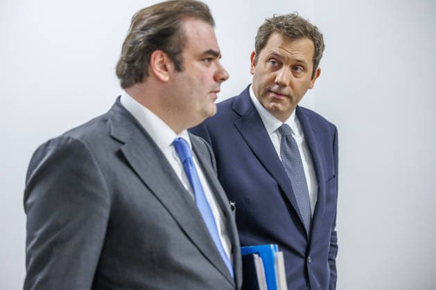Lars Klingbeil (SPD), Federal Minister of Finance, during a press statement with Eurogroup President Kyriakos Pierrakakis; Lars Klingbeil (SPD), Federal Minister of Finance, during a press briefing with Eurogroup President Kyriakos Pierrakakis at the Ministry of Finance on September 15, 2026, in Berlin, Berlin, Germany, Ministry of Finance