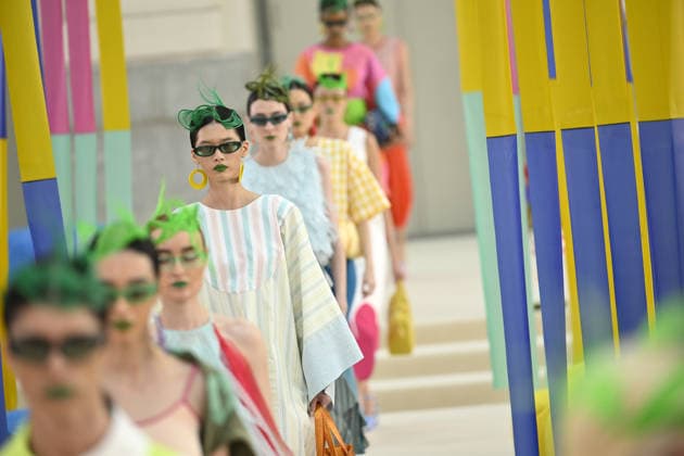 Madrid Fashion Week MADRID, SPAIN - SEPTEMBER 15: A model presents a creation by Spanish designer Agatha Ruiz de la Prada for the Spring Summer 2027 collection during Mercedes-Benz Fashion Week Madrid at the Crystal Gallery of Cibeles Palace in Madrid, Spain, on September 15, 2026. Burak Akbulut Anadolu Madrid Spain. Editorial use only. Please get in touch for any other usage.  Copyright: x2026xAnadoluxBurakxAkbulutx
