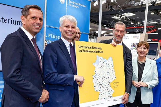 Opening of IAA Transportation 2026 with a tour of the exhibition; booth of the Federal Ministry of Transportation (from left to right): Olaf Lies (SPD), Steffen Bilger (CDU), Minister-President of Lower Saxony; Federal Minister of Transportation of the Federal Republic of Germany; Hildegard Müller, President of the German Association of the Automotive