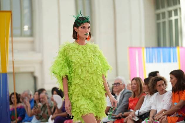 A model wears at collection runway a creation from Agatha Ruiz de la Prada during Pasarela Cibeles Mercedes-Benz Fashion Week Madrid 2026 in Madrid, on Tuesday , 15 September 2026. Cordon Press 
