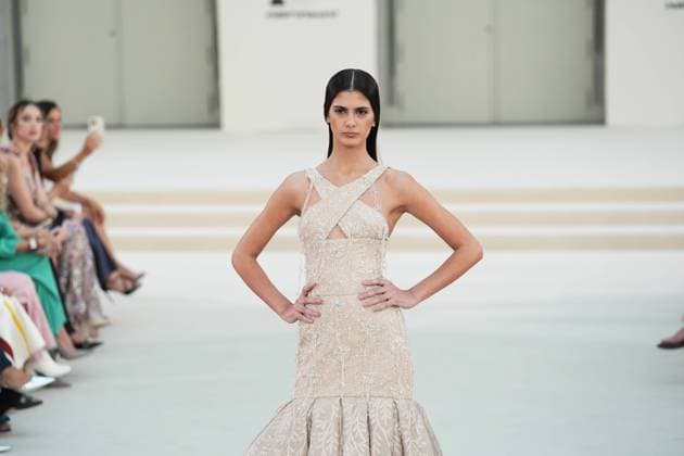 A model wears at collection runway a creation from HannibalLaguna during Pasarela Cibeles Mercedes-Benz Fashion Week Madrid 2026 in Madrid, onTuesday ,15 September 2026. Cordon Press 
