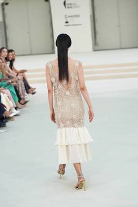 A model wears at collection runway a creation from HannibalLaguna during Pasarela Cibeles Mercedes-Benz Fashion Week Madrid 2026 in Madrid, onTuesday ,15 September 2026. Cordon Press 