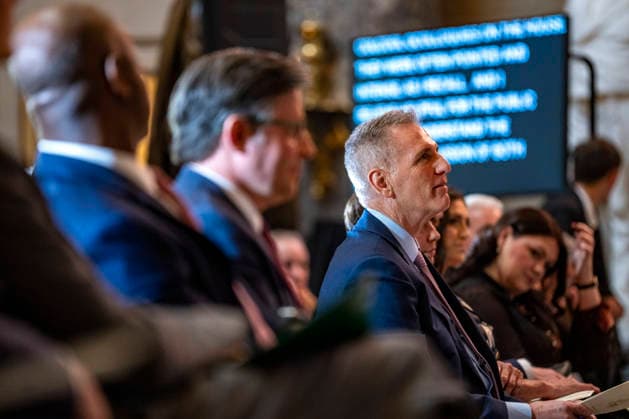 Former Speaker of the House Kevin McCarthy listens at the unveiling ceremony for his official portrait at the U.S. Capitol in Washington, DC on Tuesday, September 15, 2026. McCarthy served as the 55th Speaker of the U.S. House of Representatives in 2023 and served California s 23rd Congressional District from 2007 to 2023.  WAP20260915393 BONNIExCASH